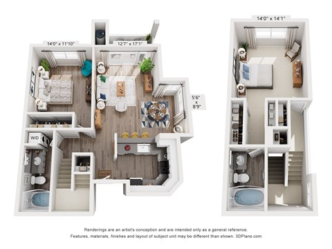 Floor plan for 2 beds, 2 baths, 1020 sqft